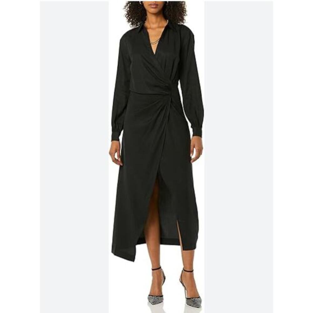 TEREA Dress Medium Raina Draped Crossover Wrap Maxi Side Zip High Front Slit NWT